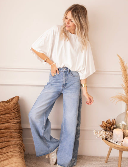 Wide Side Bloom Blue - Jeans - ellemilla