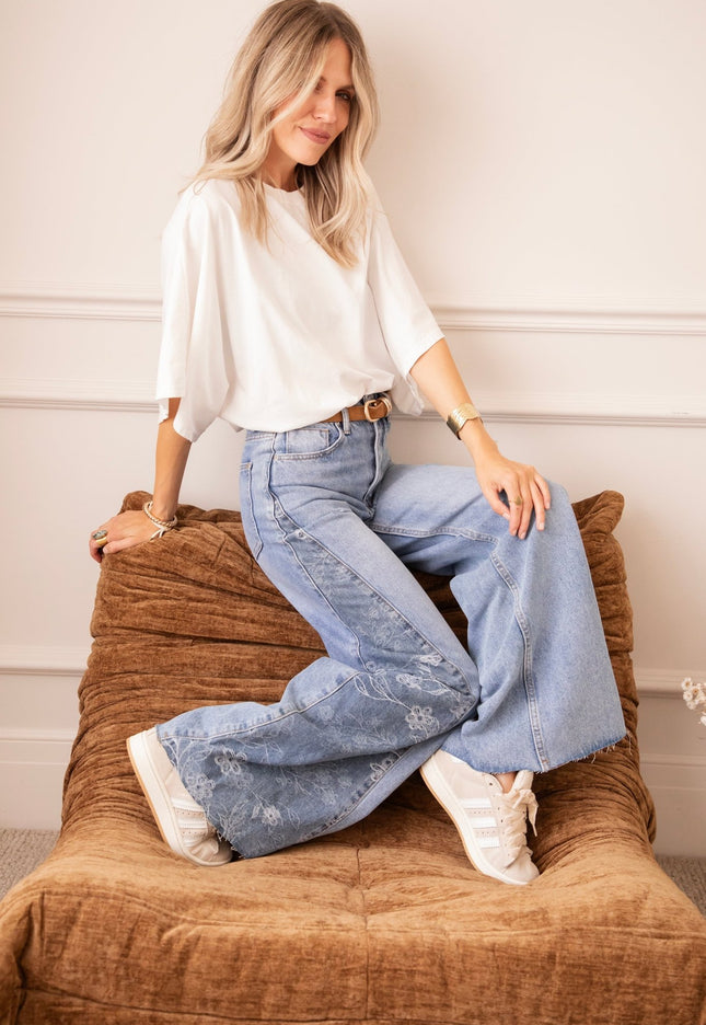 Wide Side Bloom Blue - Jeans - ellemilla