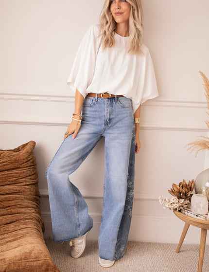 Wide Side Bloom Blue - Jeans - ellemilla