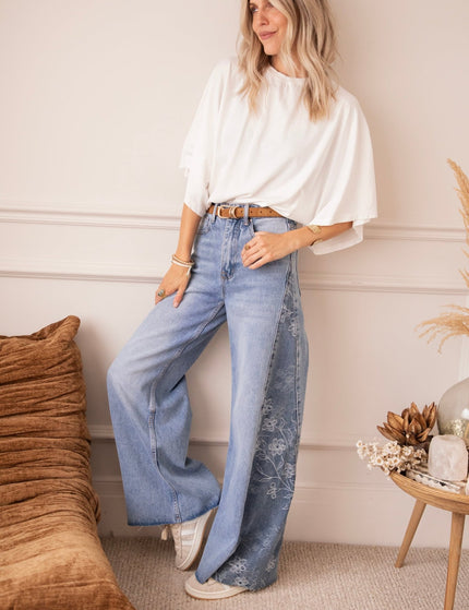 Wide Side Bloom Blue - Jeans - ellemilla