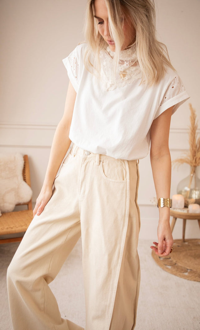 Wide Stitch Beige - Jeans - ellemilla