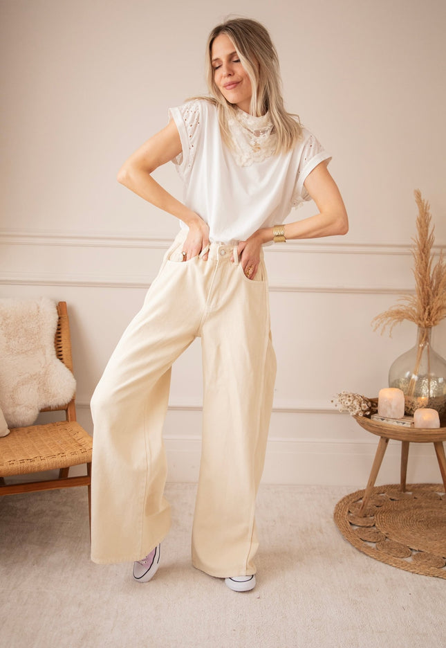 Wide Stitch Beige - Jeans - ellemilla